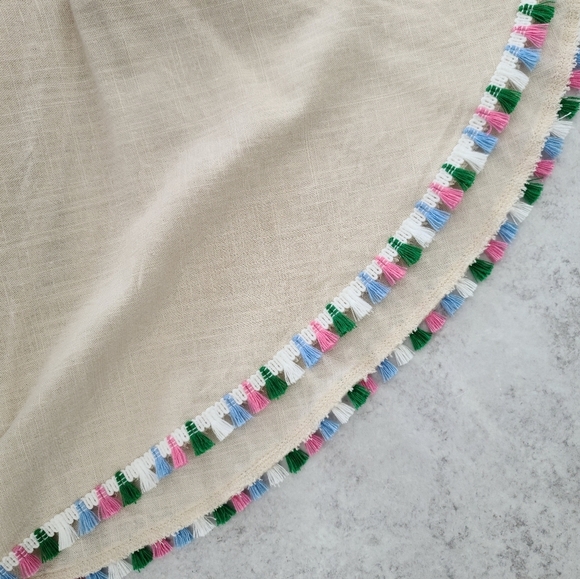 Women's Medium Off the Shoulder Multi ColorTassel Casual Linen Blend Top - Picture 7 of 7